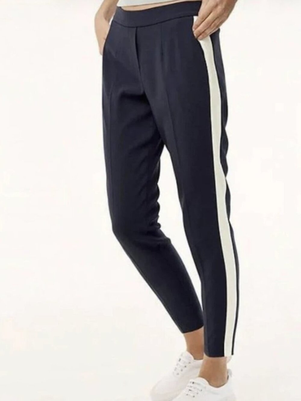 Aritzia Babaton Cohen Navy Blue White Stripe Tuxedo Pant, Size 10
